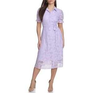 Kensie 6 Light Purple Floral Lace Faux Wrap Midi Dress